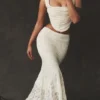 Therese Vintage kremfarget maxi-skjørt i blonder