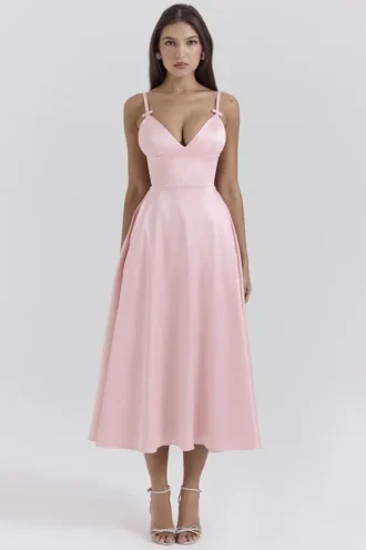 Tiffany Parisian Pink Satin A-Line Midi-kjoler