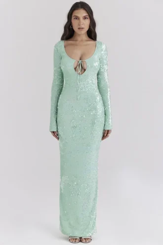 Titania Seafoam Sequin Maxi Aftenkjoler