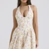Valentia Ivory Meadow Print Cotton Halter Mini Kjoler