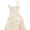 Valentia Ivory Meadow Print Cotton Halter Mini Kjoler