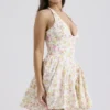 Valentia Ivory Meadow Print Cotton Halter Mini Kjoler
