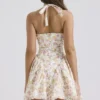 Valentia Ivory Meadow Print Cotton Halter Mini Kjoler