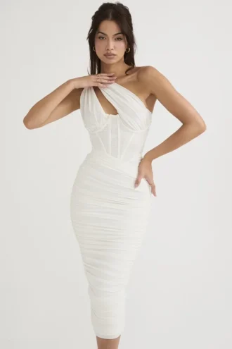 Valentina elfenbensfarget asymmetrisk midi-kjol