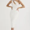 Valentina elfenbensfarget asymmetrisk midi-kjol