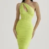 Valentina Lime asymmetrisk midi-kjolelengde med utskjæringer