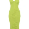 Valentina Lime asymmetrisk midi-kjolelengde med utskjæringer