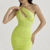 Valentina Lime asymmetrisk midi-kjolelengde med utskjæringer