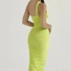 Valentina Lime asymmetrisk midi-kjolelengde med utskjæringer