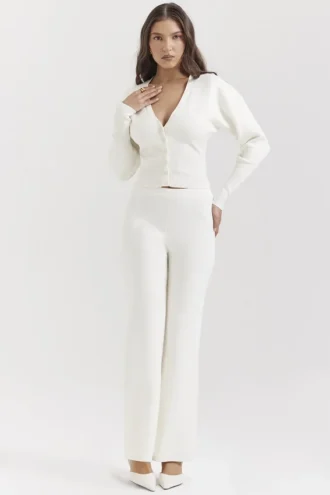 Vanna Off White bomullsstrikkede bukser