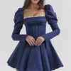 Venetia Midnight Satin Puff Sleeve Mini Kjoler