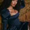 Venetia Midnight Satin Puff Sleeve Mini Kjoler