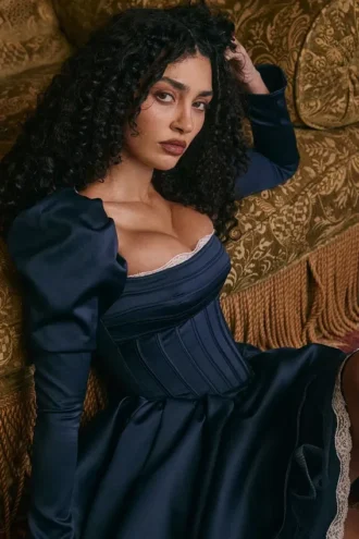 Venetia Midnight Satin Puff Sleeve Mini Kjoler