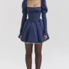 Venetia Midnight Satin Puff Sleeve Mini Kjoler