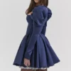 Venetia Midnight Satin Puff Sleeve Mini Kjoler