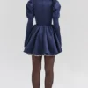 Venetia Midnight Satin Puff Sleeve Mini Kjoler