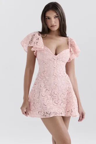 Verity Perfectly Pink blomstret blonderminikjole