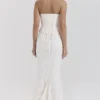 Veronica Vintage elfenbensfarget brodert godet-maxi-skjørt