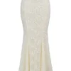 Veronica Vintage elfenbensfarget brodert godet-maxi-skjørt