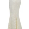Veronica Vintage elfenbensfarget brodert godet-maxi-skjørt