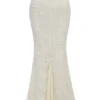 Veronica Vintage elfenbensfarget brodert godet-maxi-skjørt