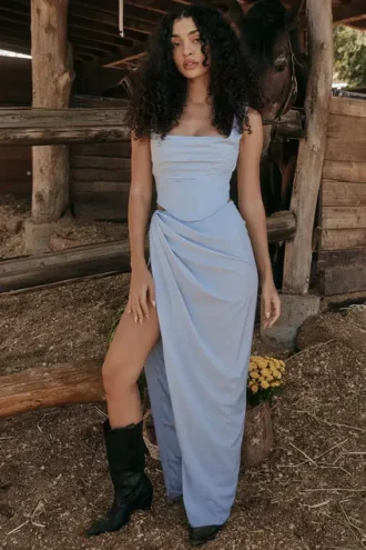 Vesper Soft Blue Maxi Skjørt