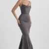 Violette Shadow Satin Fishtail-aftenkjole