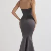 Violette Shadow Satin Fishtail-aftenkjole