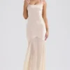 Vittoria Champagne Chiffon gulvlengde aftenkjole