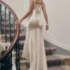 Vittoria Champagne Chiffon gulvlengde aftenkjole