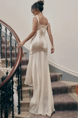 Vittoria Champagne Chiffon gulvlengde aftenkjole