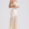 Vittoria Champagne Chiffon gulvlengde aftenkjole