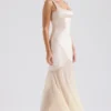 Vittoria Champagne Chiffon gulvlengde aftenkjole