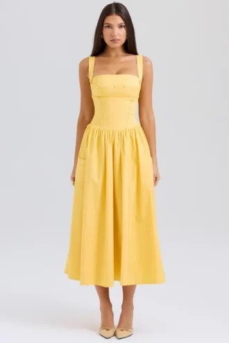 Vivien Apricot Cotton Midi Sommerkjoler