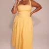 Vivien Apricot Cotton Midi Sommerkjoler
