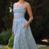 Vivien Regatta Blue Gingham Midi Sommerkjoler