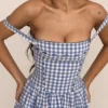 Vivien Regatta Blue Gingham Midi Sommerkjoler