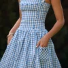 Vivien Regatta Blue Gingham Midi Sommerkjoler