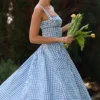 Vivien Regatta Blue Gingham Midi Sommerkjoler