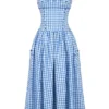 Vivien Regatta Blue Gingham Midi Sommerkjoler
