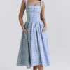 Vivien Regatta Blue Gingham Midi Sommerkjoler