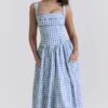 Vivien Regatta Blue Gingham Midi Sommerkjoler