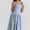 Vivien Regatta Blue Gingham Midi Sommerkjoler