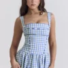 Vivien Regatta Blue Gingham Midi Sommerkjoler