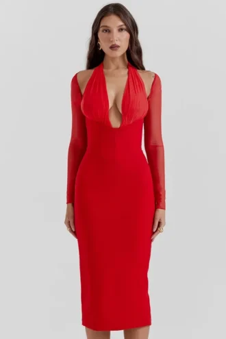 Yasmin Scarlet Plunge Midi-kjole