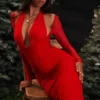 Yasmin Scarlet Plunge Midi-kjole