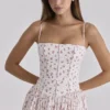 Ysabella hvit roseprint bomulls midi-sommerkjole
