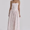 Ysabella hvit roseprint bomulls midi-sommerkjole