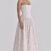 Ysabella hvit roseprint bomulls midi-sommerkjole