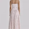 Ysabella hvit roseprint bomulls midi-sommerkjole